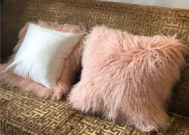 Chiny Niestandardowe Wykonane 100% długie włosy mongolski lamb futro poduszkę 45x45cm barwione kolory wolnych próbek dostawca