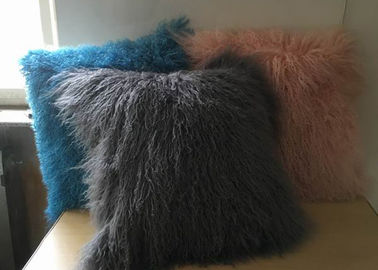 Chiny Mongolski Lamb Fur Throw Poduszka Ciemnoszary Long Curly Sheep Fur Cushion Cover dostawca