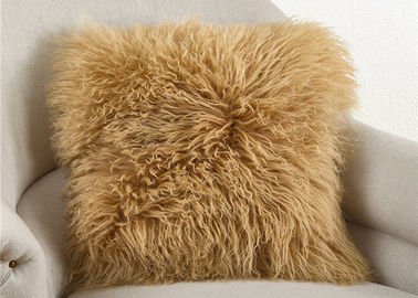 Chiny Dyed Brązowy Długi Wełna Mongolski Fur Poduszka 20 Inch Square Do Sleeping OEM dostawca
