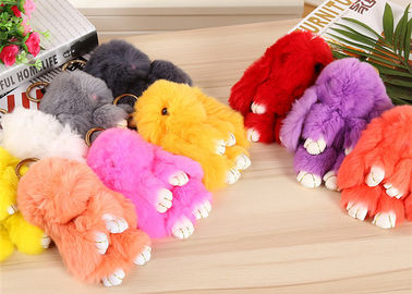 Chiny Kolorowe Real Bun Bun Keychain Biała W magazynie, Furry Animal Keychain For Charm Bag dostawca