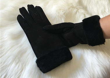 Chiny Ladies Black Shearling Lambskin winter Rękawiczki z podwójną powierzchnią, wykonane z owczej skóry dostawca