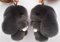 Ciemny Szary Prawdziwy Królik Fur Keychain Słodkie Pluszowy Kształt Zwierząt Do Ubrania
