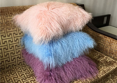 Chiny Poduszka futra mongolskiego Luksusowa farbowana długa owłosiona owieczka Rzut farby do domu dostawca