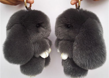 Chiny Ciemny Szary Prawdziwy Królik Fur Keychain Słodkie Pluszowy Kształt Zwierząt Do Ubrania dostawca